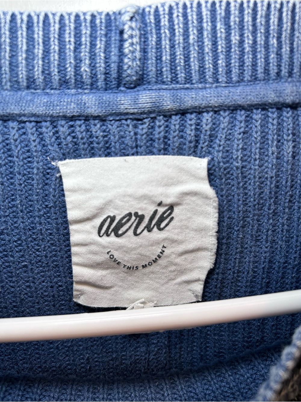 Aerie Blue Knit Pullover Crewneck Oversized Cotton Sweatshirt Womens M - Picture 2 of 5